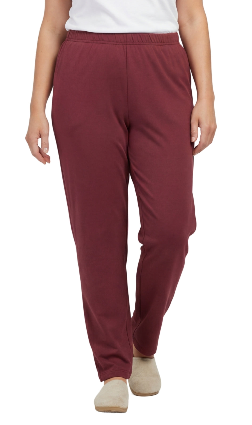 Women's Knit Pull on Pants - Cotton Blend with Flat Front waistband