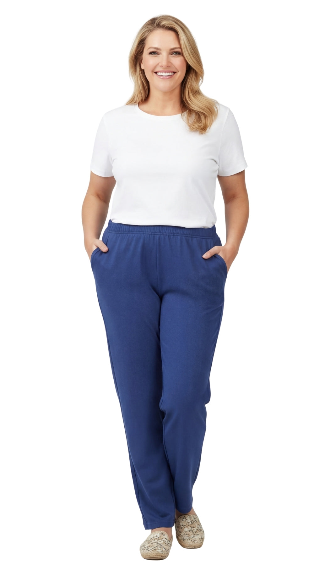 Women's Knit Pull on Pants - Cotton Blend with Flat Front waistband