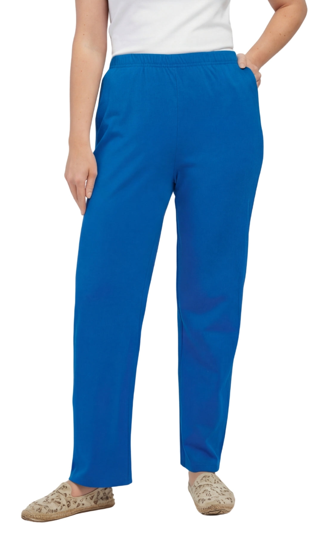 Women's Knit Pull on Pants - Cotton Blend with Flat Front waistband