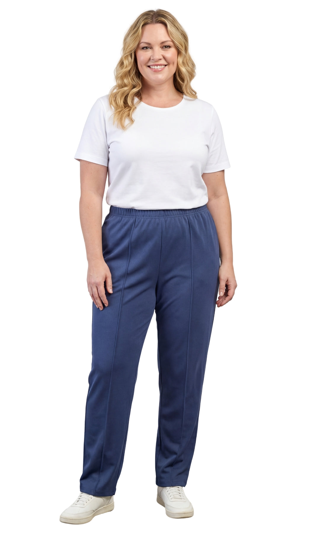 Womens Classic Poly Knit Pants - Pull On Slacks with Elastic Waist