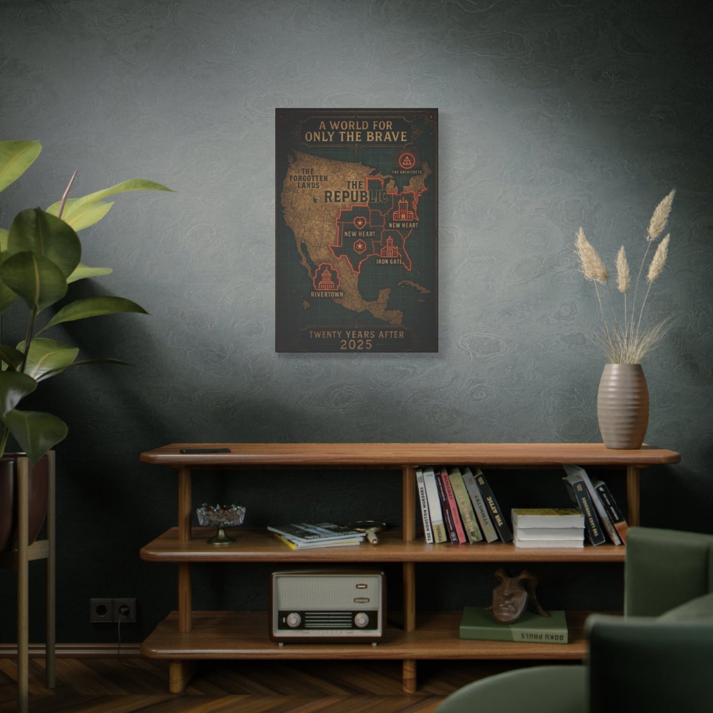 Artistic Wall Canvas Map - "A World for Only the Brave"