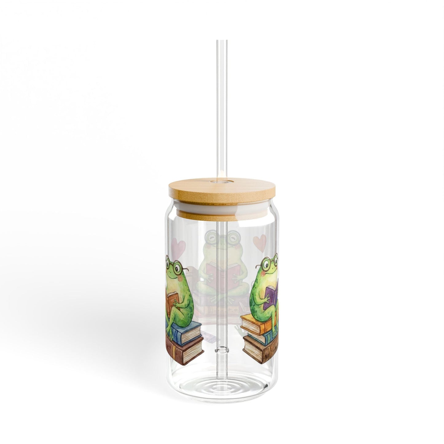 Watercolor Frogs Reading Sipper Glass