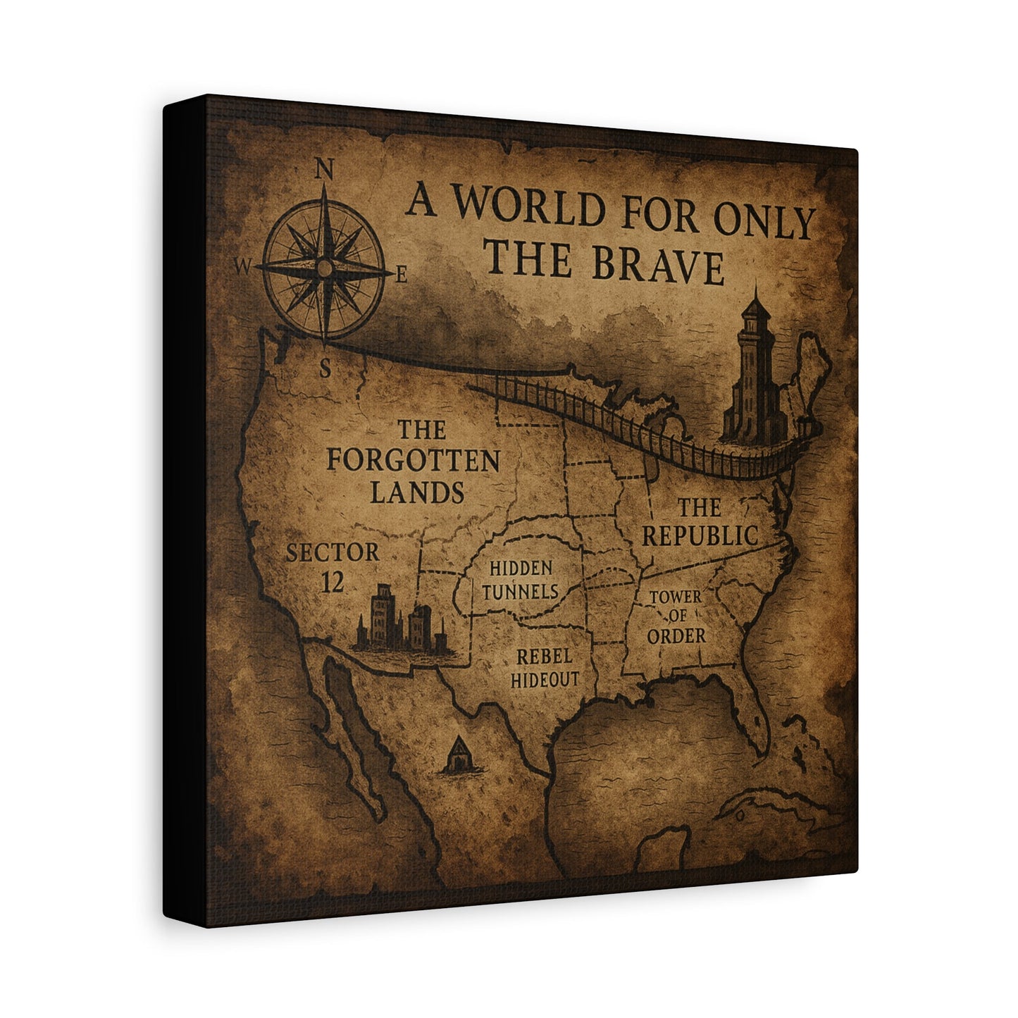 Adventure Map Canvas Wall Art - 'A World for Only the Brave'