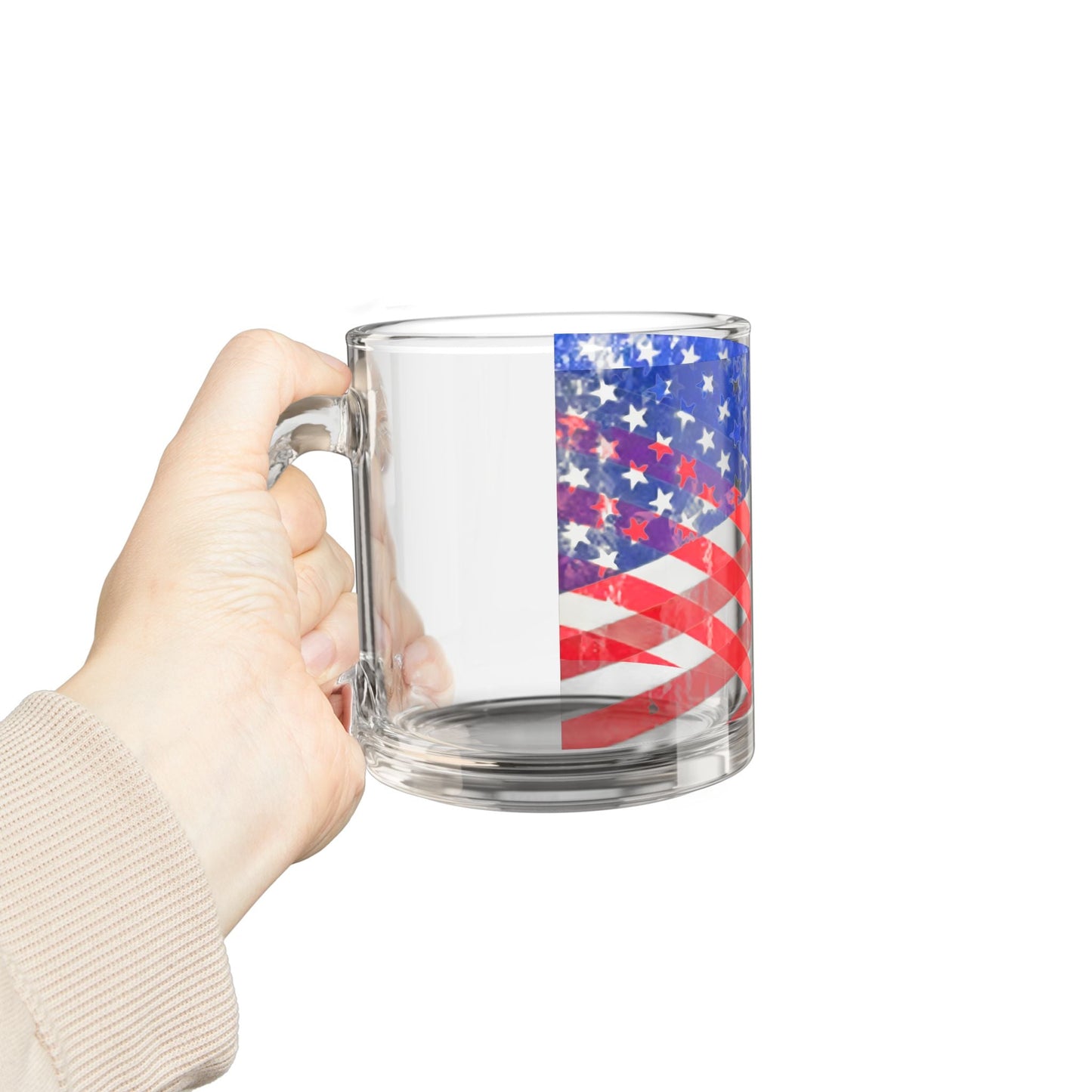 Patriotic Glass Mug - 10 oz American Flag Design -"Americana"