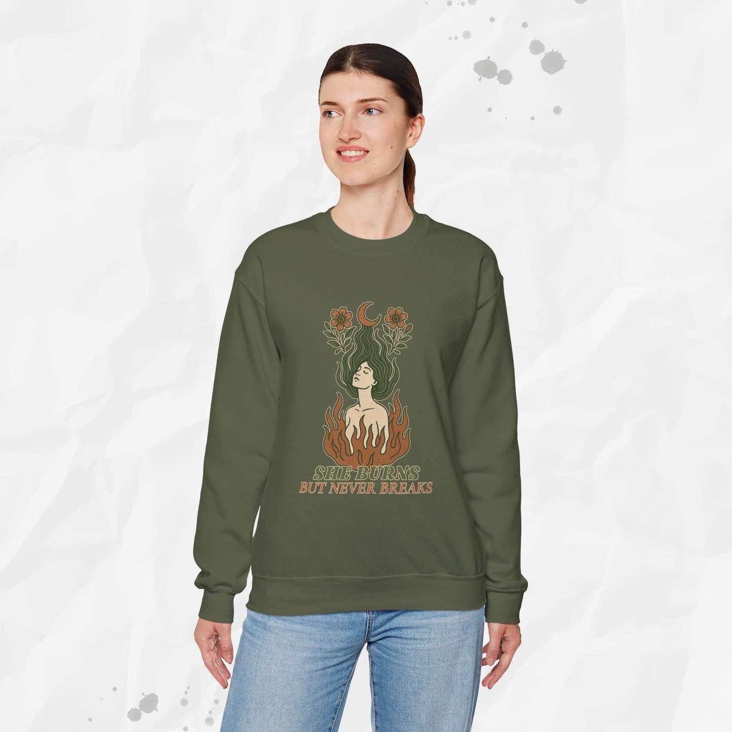 She Burns But Never Breaks – Crewneck Sweatshirt