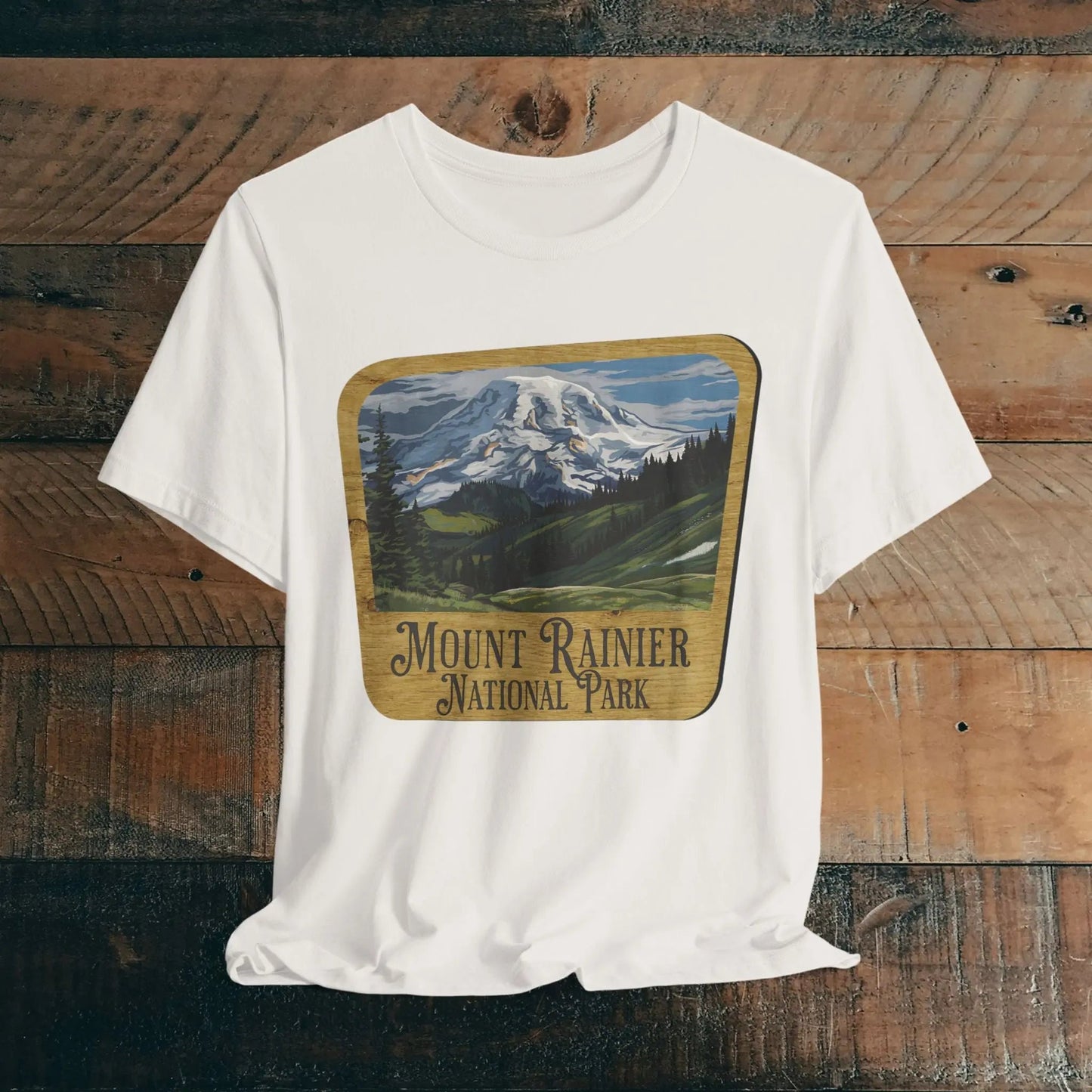 Mount Rainier National Park T-Shirt Mountain Wood Sign