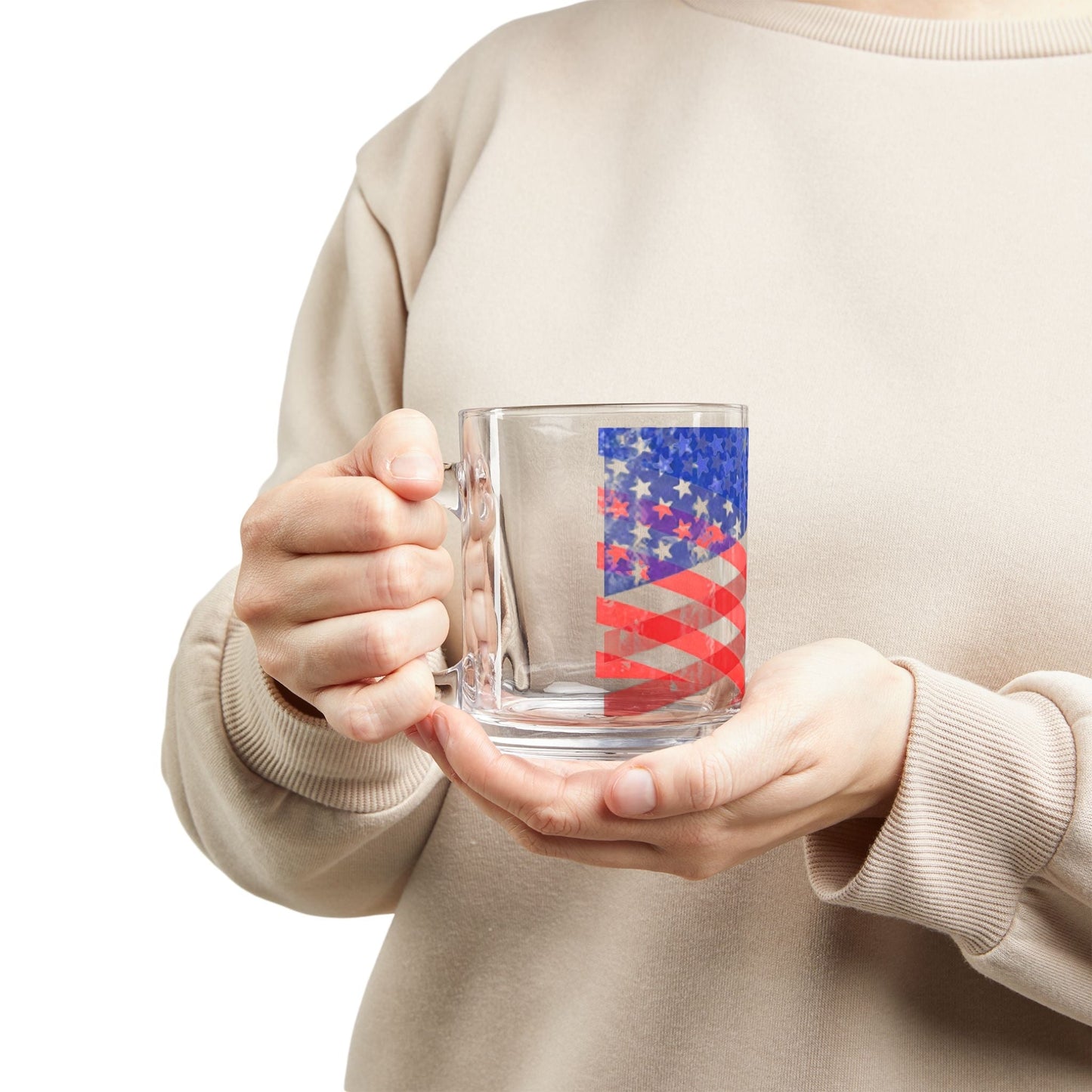 Patriotic Glass Mug - 10 oz American Flag Design -"Americana"