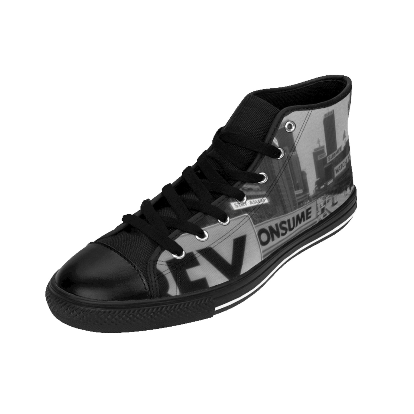 Men's Classic High-Top Sneakers - Urban Graffiti Design - "They Live"