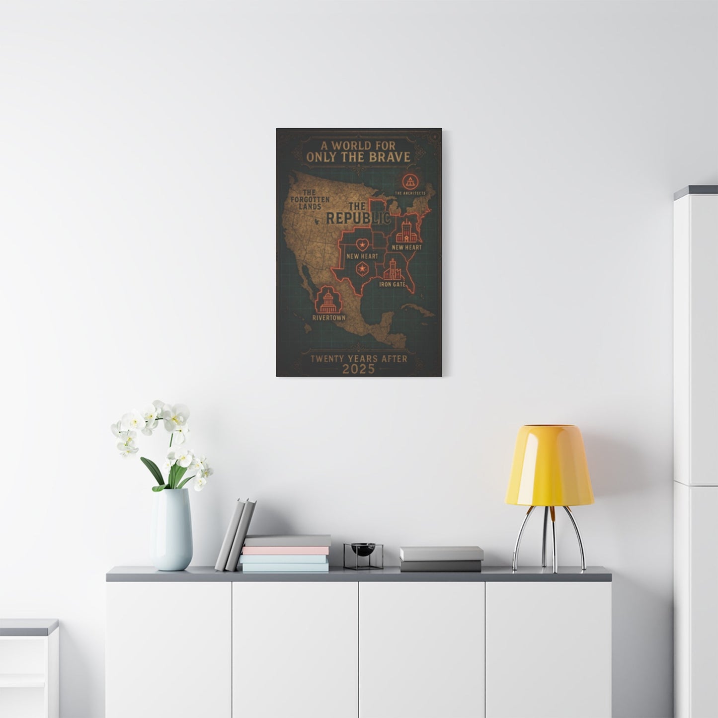 Artistic Wall Canvas Map - "A World for Only the Brave"
