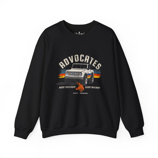 Advocates Keep Truckin', Keep Buckin' - Retro Bronco Truck - Unisex Heavy Blend™ Crewneck Sweatshirt