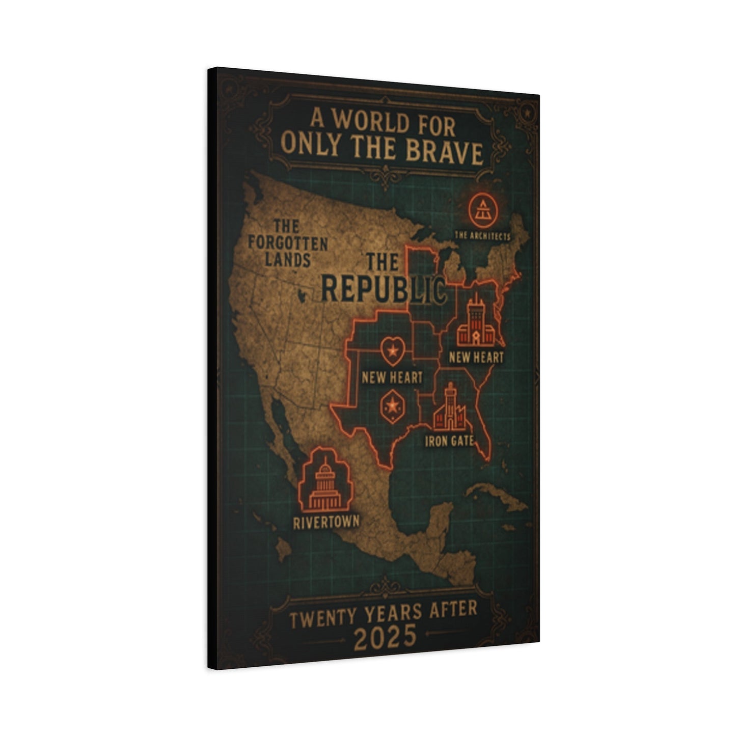 Artistic Wall Canvas Map - "A World for Only the Brave"