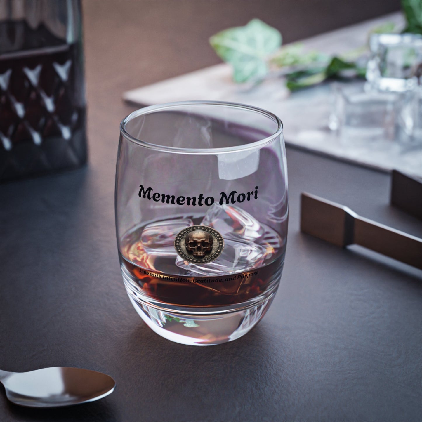 "Memento Mori" Whiskey Glass - "Live with Intention, Gratitude, and Purpose"