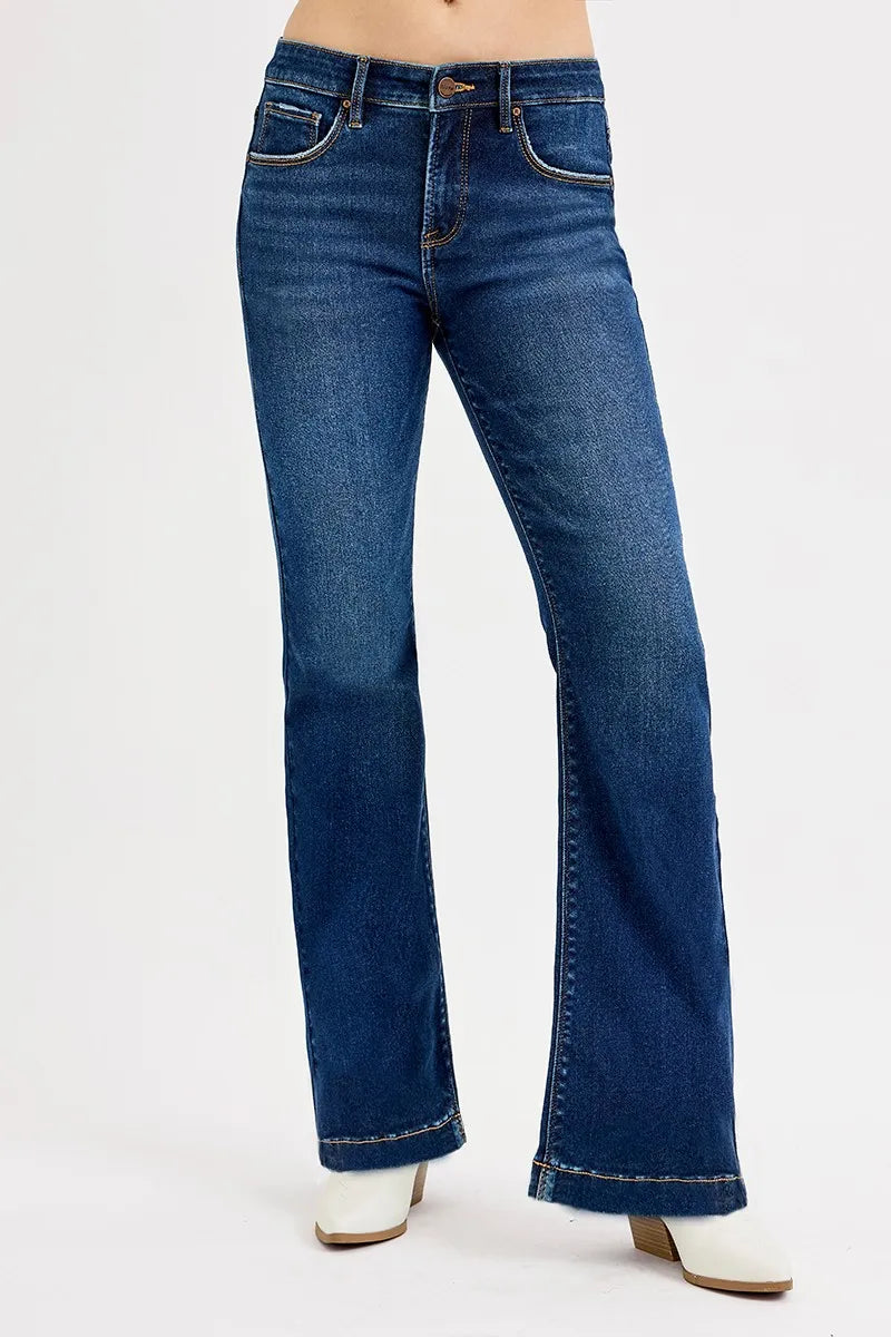 RISEN Full SIze Tummy Control Mid Rise Flare Jeans Plus SIze
