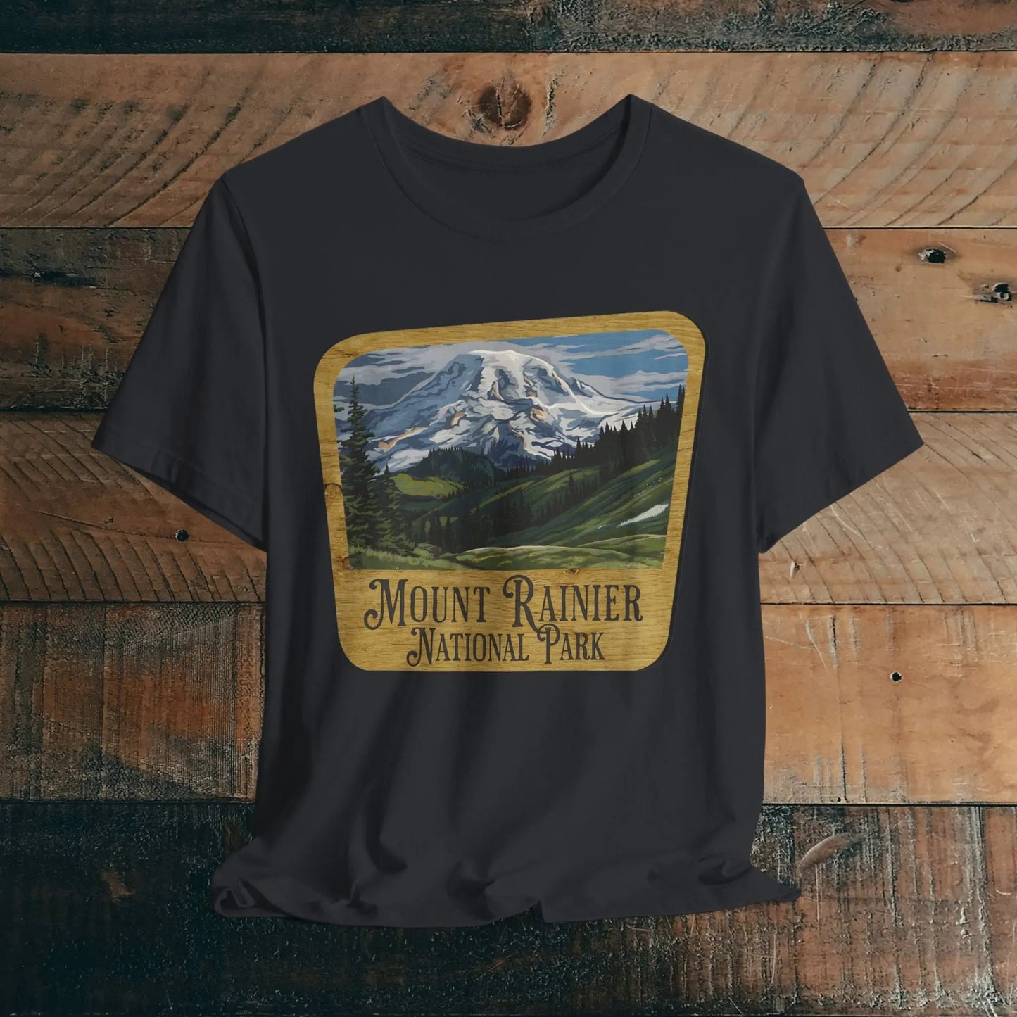 Mount Rainier National Park T-Shirt Mountain Wood Sign