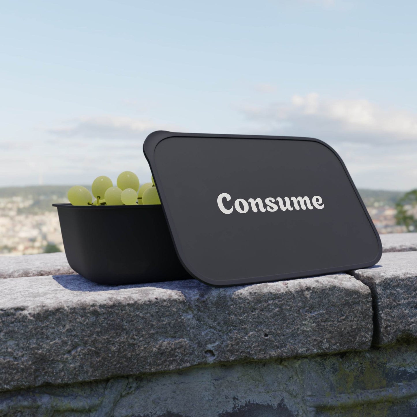 Eco-Friendly Bento Box for Meal Prep - 'Consume' Design with Utensils