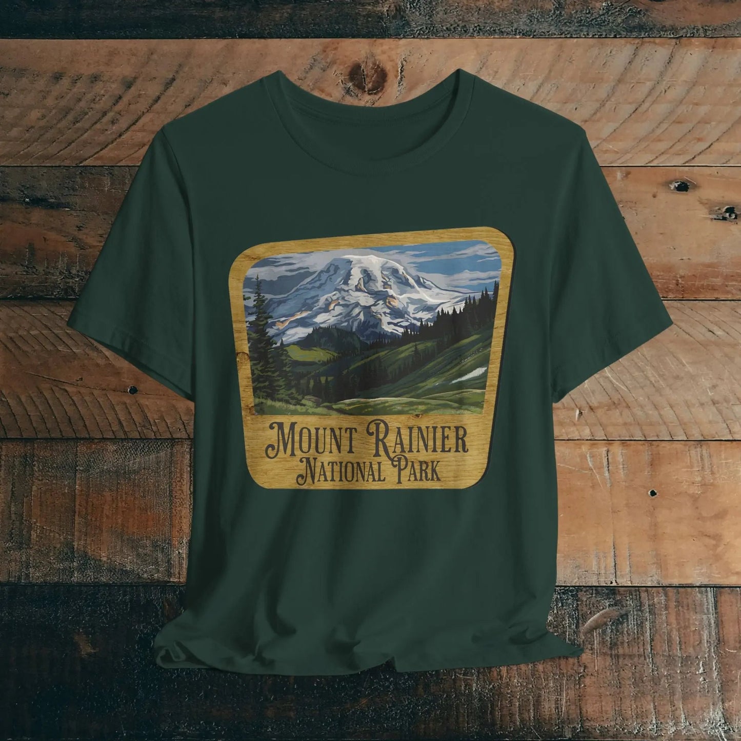 Mount Rainier National Park T-Shirt Mountain Wood Sign