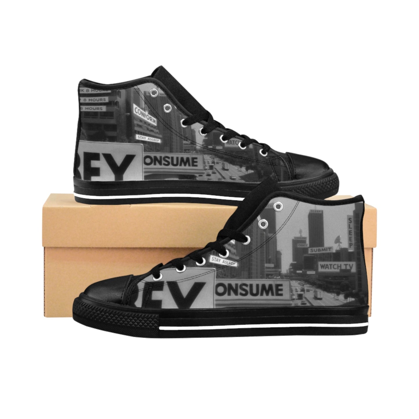 Men's Classic High-Top Sneakers - Urban Graffiti Design - "They Live"