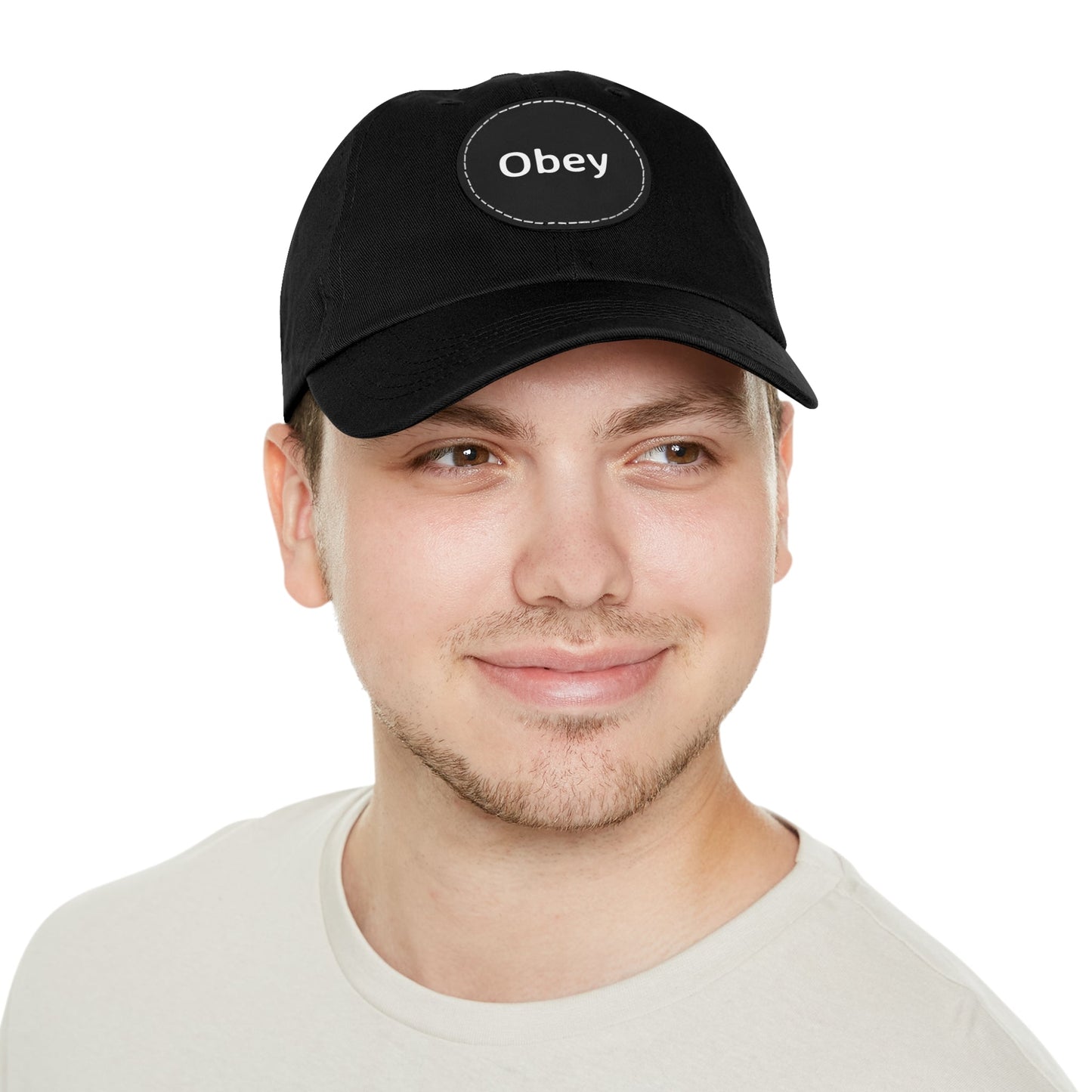 "Obey" - Hat with Leather Patch (Round)