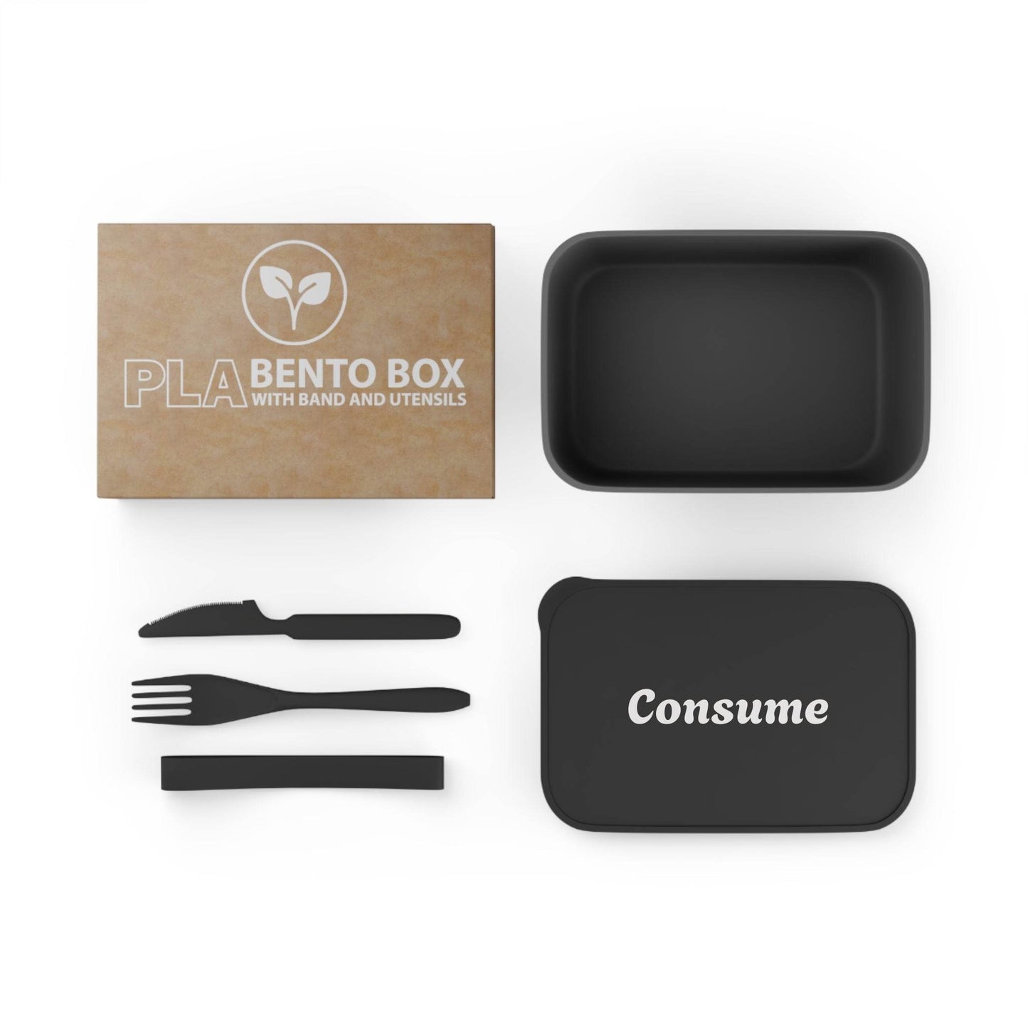 Eco-Friendly Bento Box for Meal Prep - 'Consume' Design with Utensils