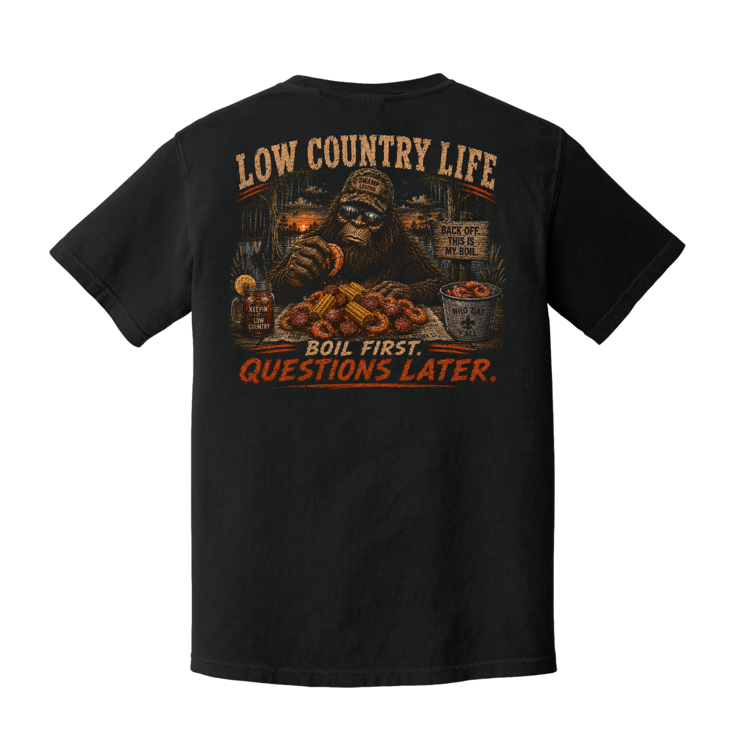 Low Country Life Bigfoot Crawfish Boil Comfort Colors Black T-Shirt