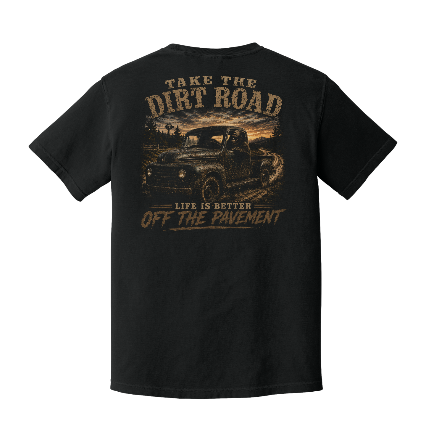 Take the Dirt Road Bigfoot Comfort Colors Black Truck T-Shirt