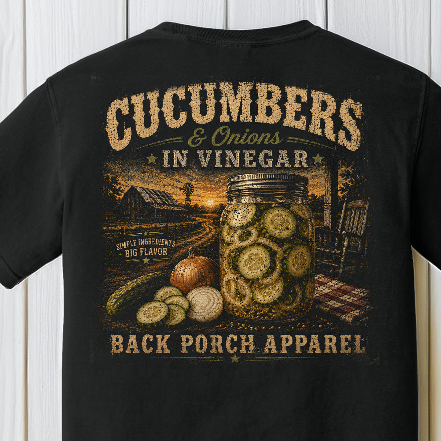 Cucumbers & Onions in Vinegar Comfort Colors T-Shirt – Southern Country Porch Graphic Tee by Back Porch Apparel