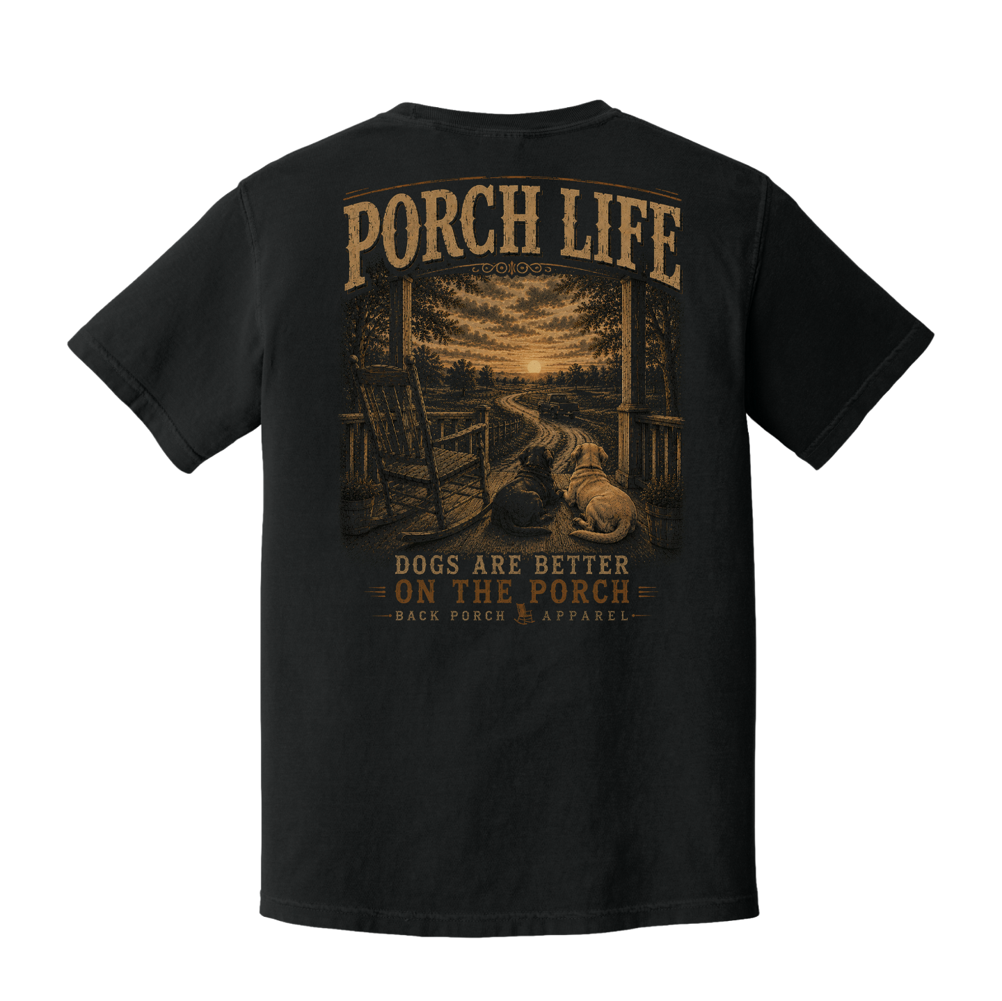 Porch Life Dogs Are Better on the Porch Comfort Colors Black T-Shirt | Country Dog Lover Graphic Tee