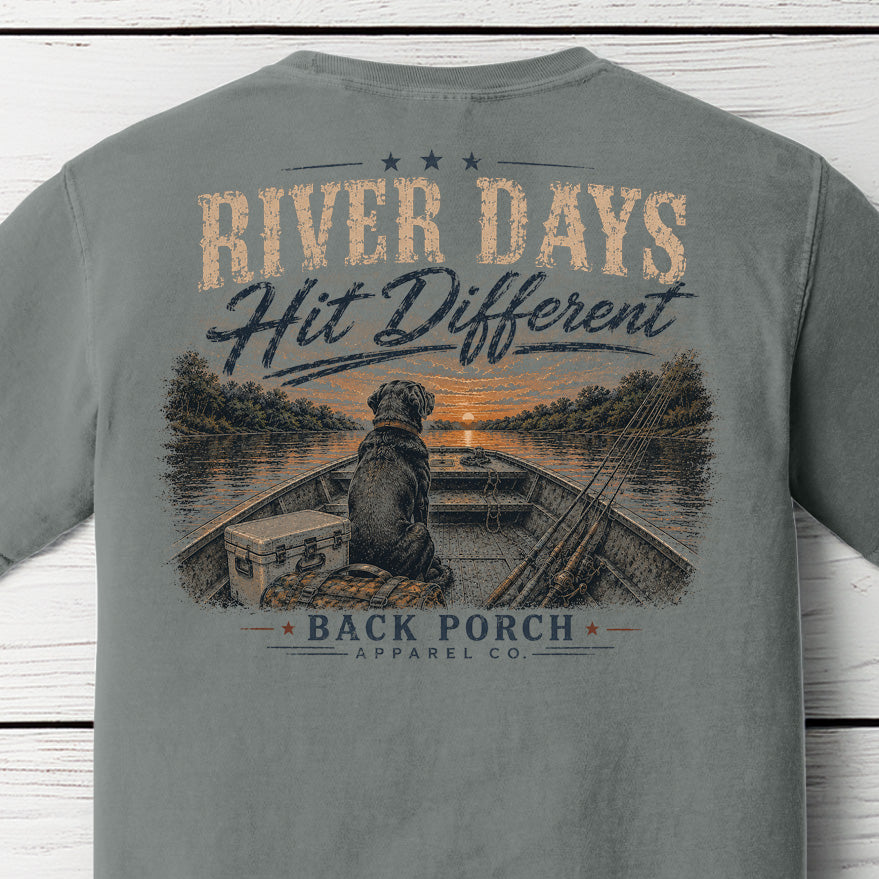 Comfort Colors River Days Hit Different T-Shirt | Grey | Back Porch Apparel Co.
