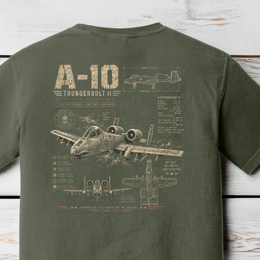 A-10 Thunderbolt II Comfort Colors Military T-Shirt – Warthog Aircraft Graphic Tee by Back Porch Apparel