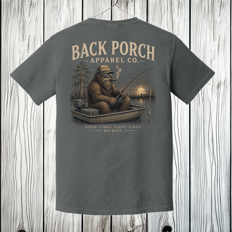 Bigfoot Fishing Comfort Colors Pepper T-Shirt – Good Times Tight Lines