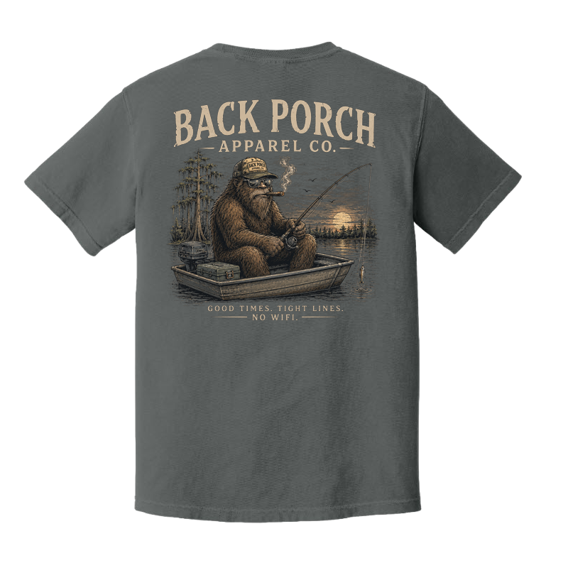 Bigfoot Fishing Comfort Colors Pepper T-Shirt – Good Times Tight Lines