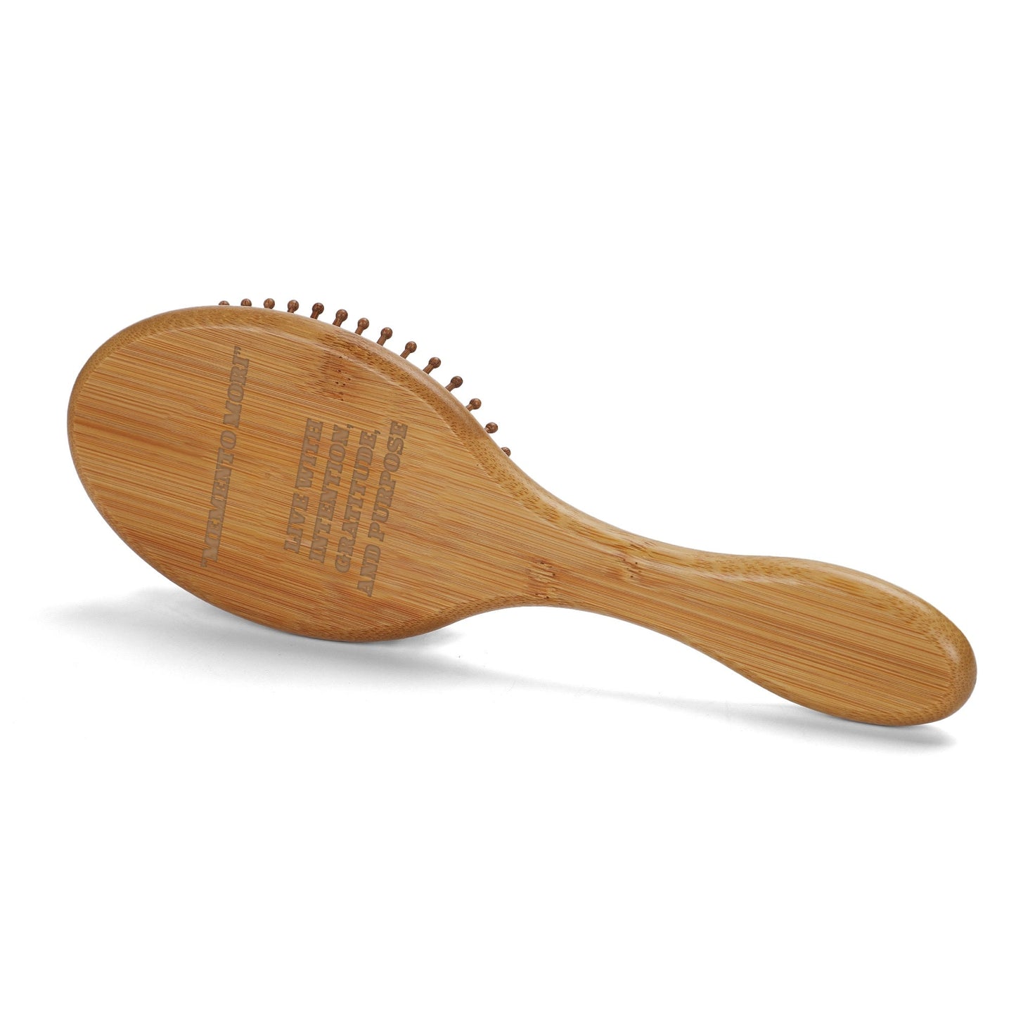 Engraved Bamboo Comb Natural Wooden Paddle Brush - "Memento Mori"