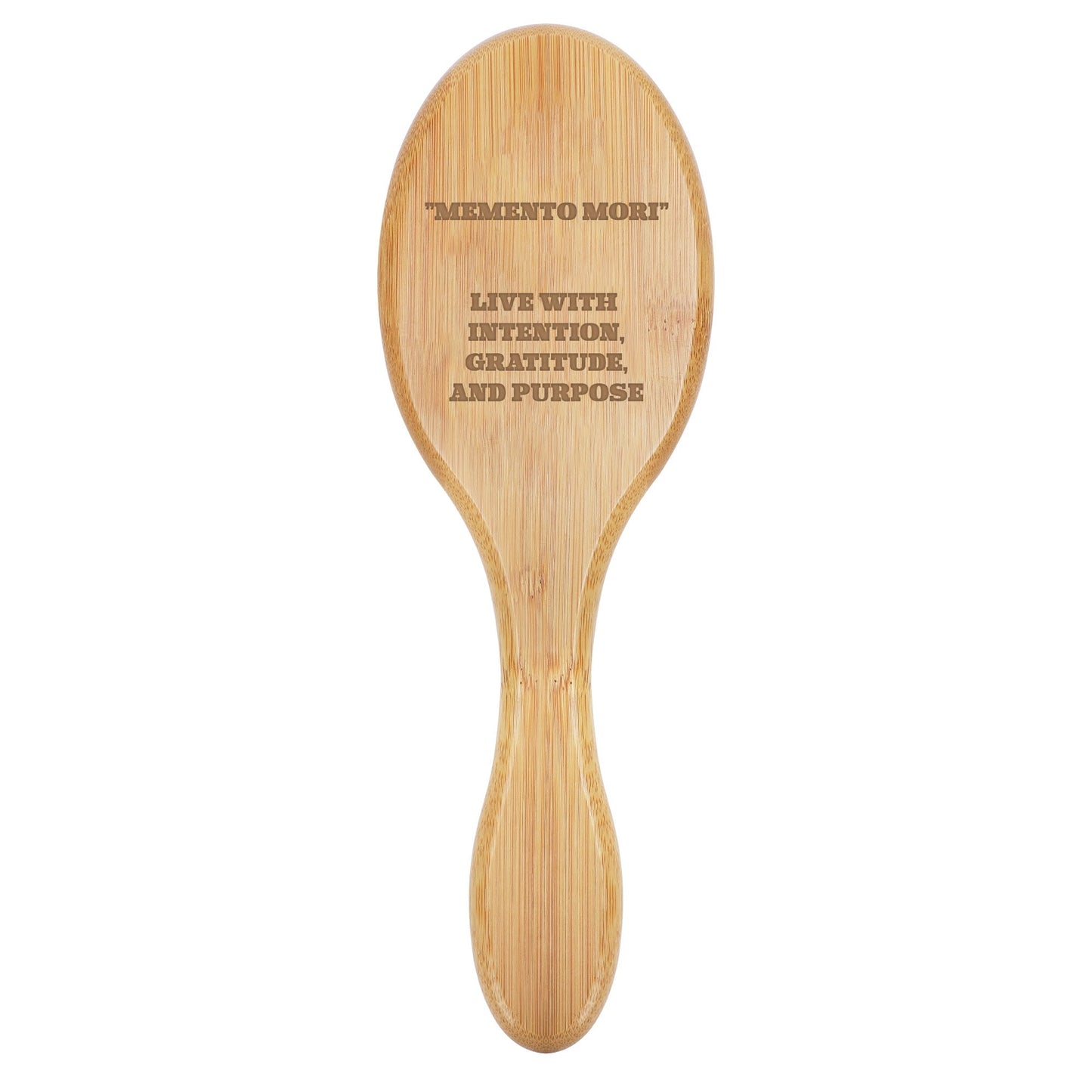 Engraved Bamboo Comb Natural Wooden Paddle Brush - "Memento Mori"
