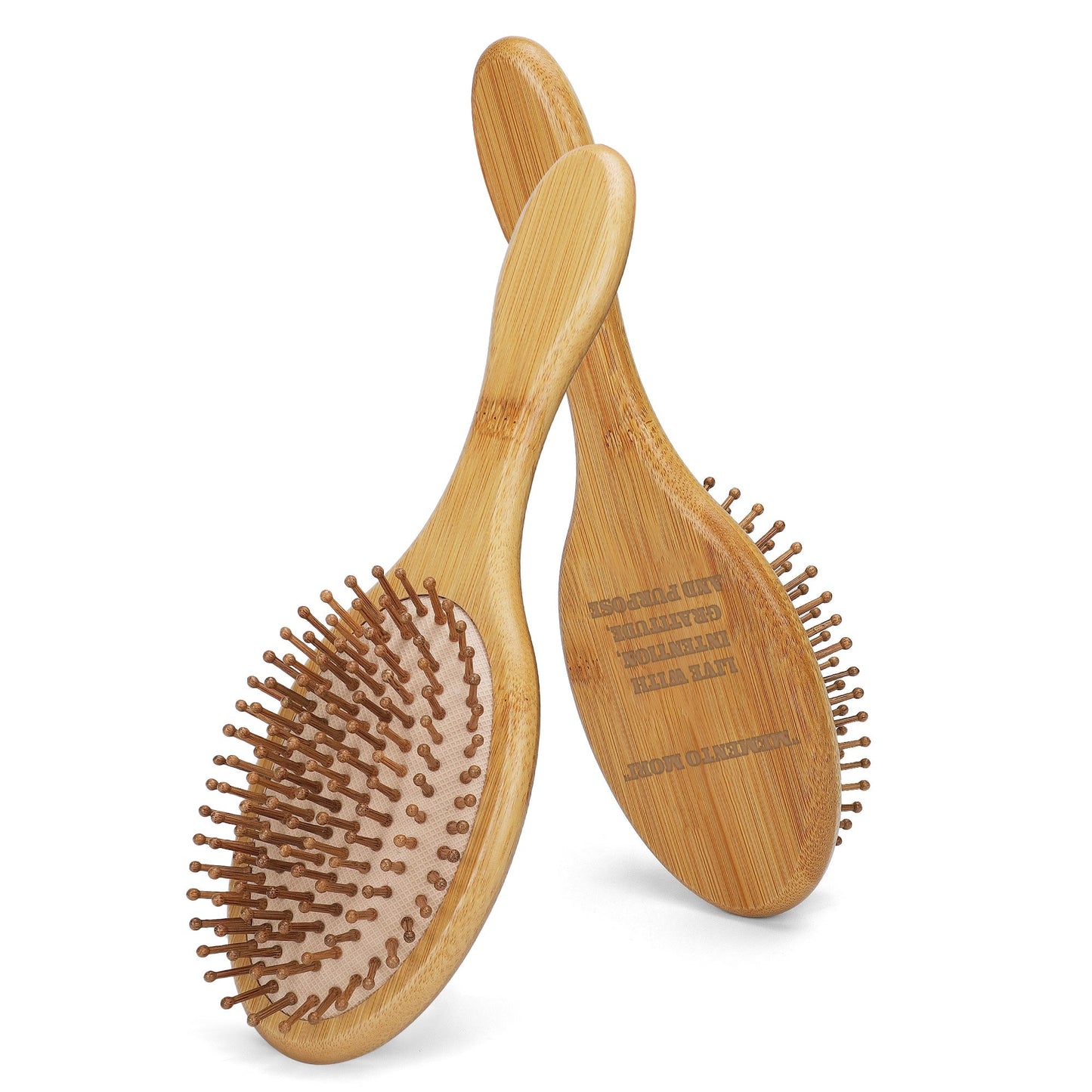 Engraved Bamboo Comb Natural Wooden Paddle Brush - "Memento Mori"