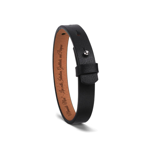Engraved Black Leather Bracelet - "Memento Mori" - Live with Intention, Gratitude, and Purpose