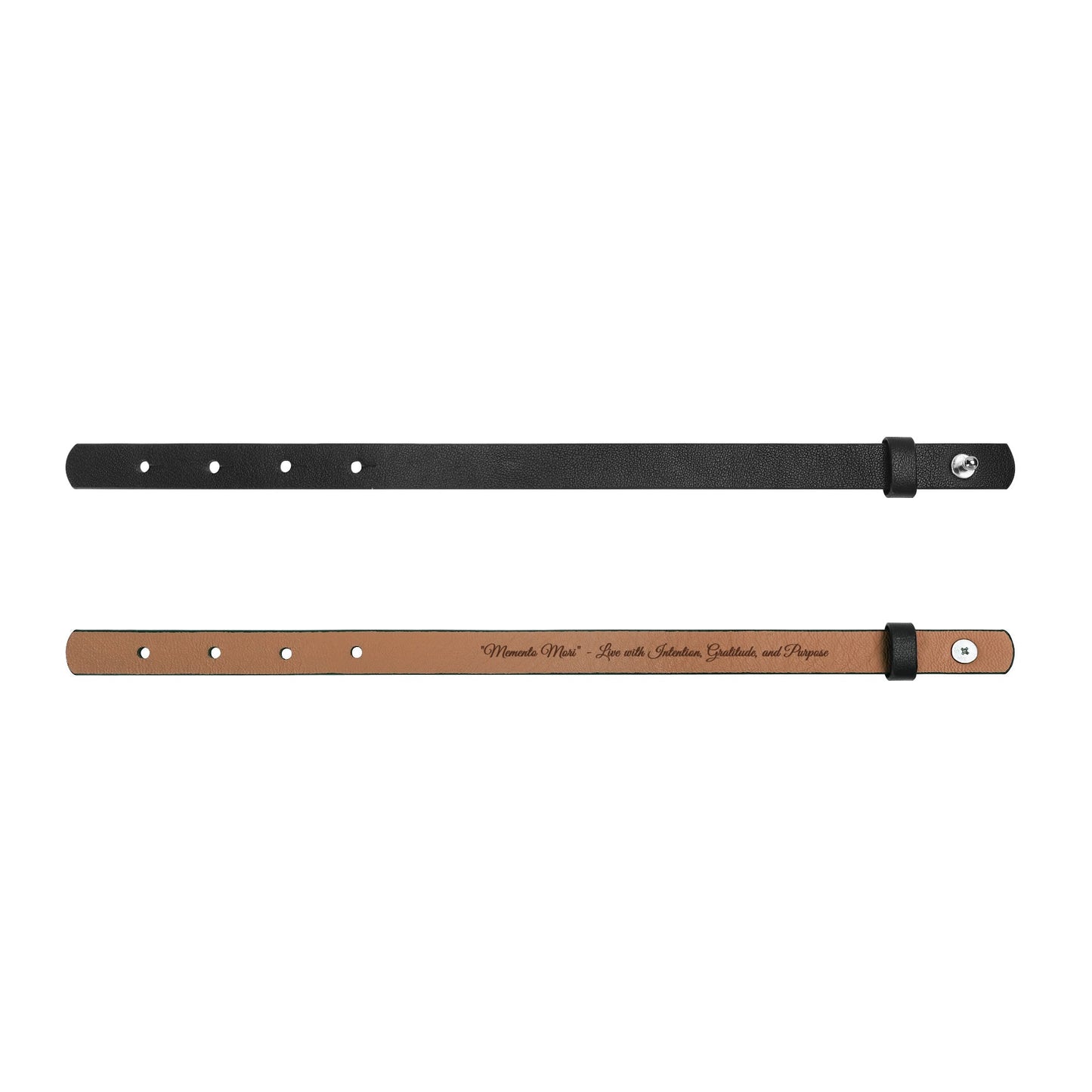 Engraved Black Leather Bracelet - "Memento Mori" - Live with Intention, Gratitude, and Purpose