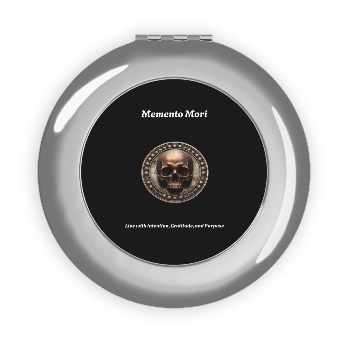 "Memento Mori" Compact Travel Mirror - "Live with Intention, Gratitude, and Purpose"