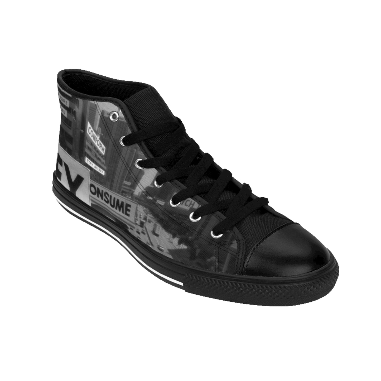 Men's Classic High-Top Sneakers - Urban Graffiti Design - "They Live"
