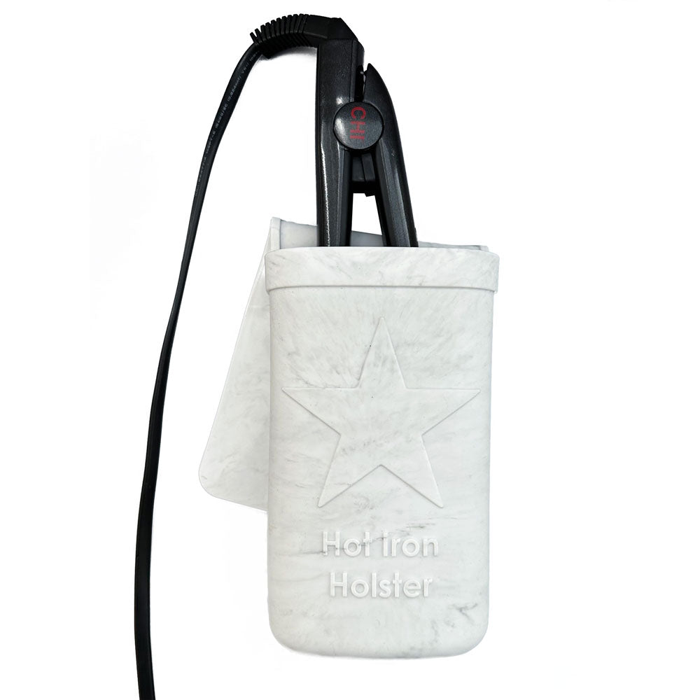 Hot Iron Holster | Marble | Adhesive-Free Silicone Storage Pocket for Organization and Travel | Heat Resistant to 500°F | Ideal for Curling Irons, Hair Straighteners, and Other Hot Tools