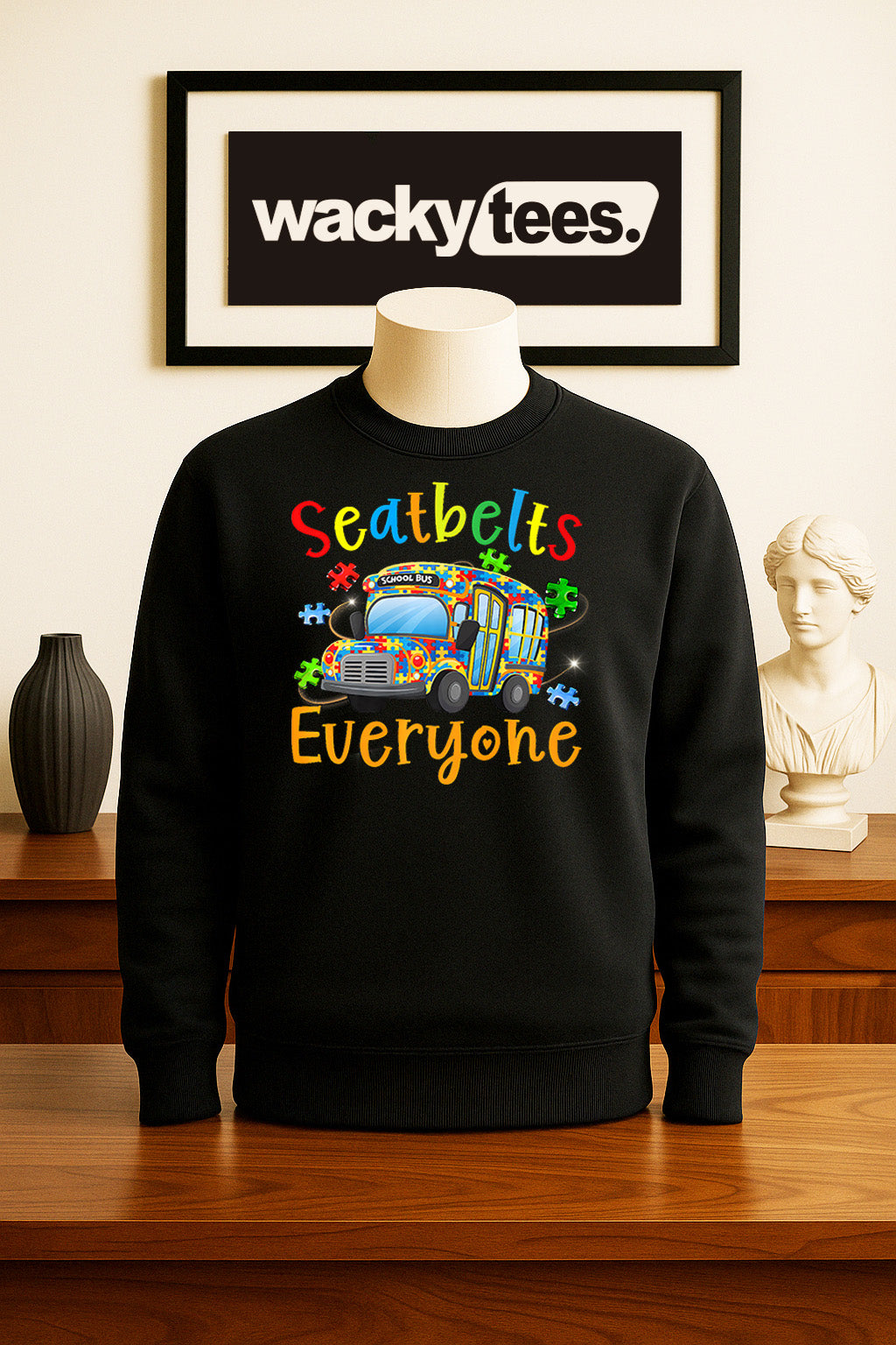 Seatbelts Everyone School Bus Autism Awareness Graphic Tee Shirt