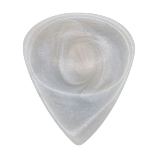 Grey With White Swirls Resin Guitar Or Bass Pick - 3.0 mm Ultra Heavy Gauge - 351 Groove Shape - Polished Finish Hand Poured And Handmade Specialty Exotic Plectrum