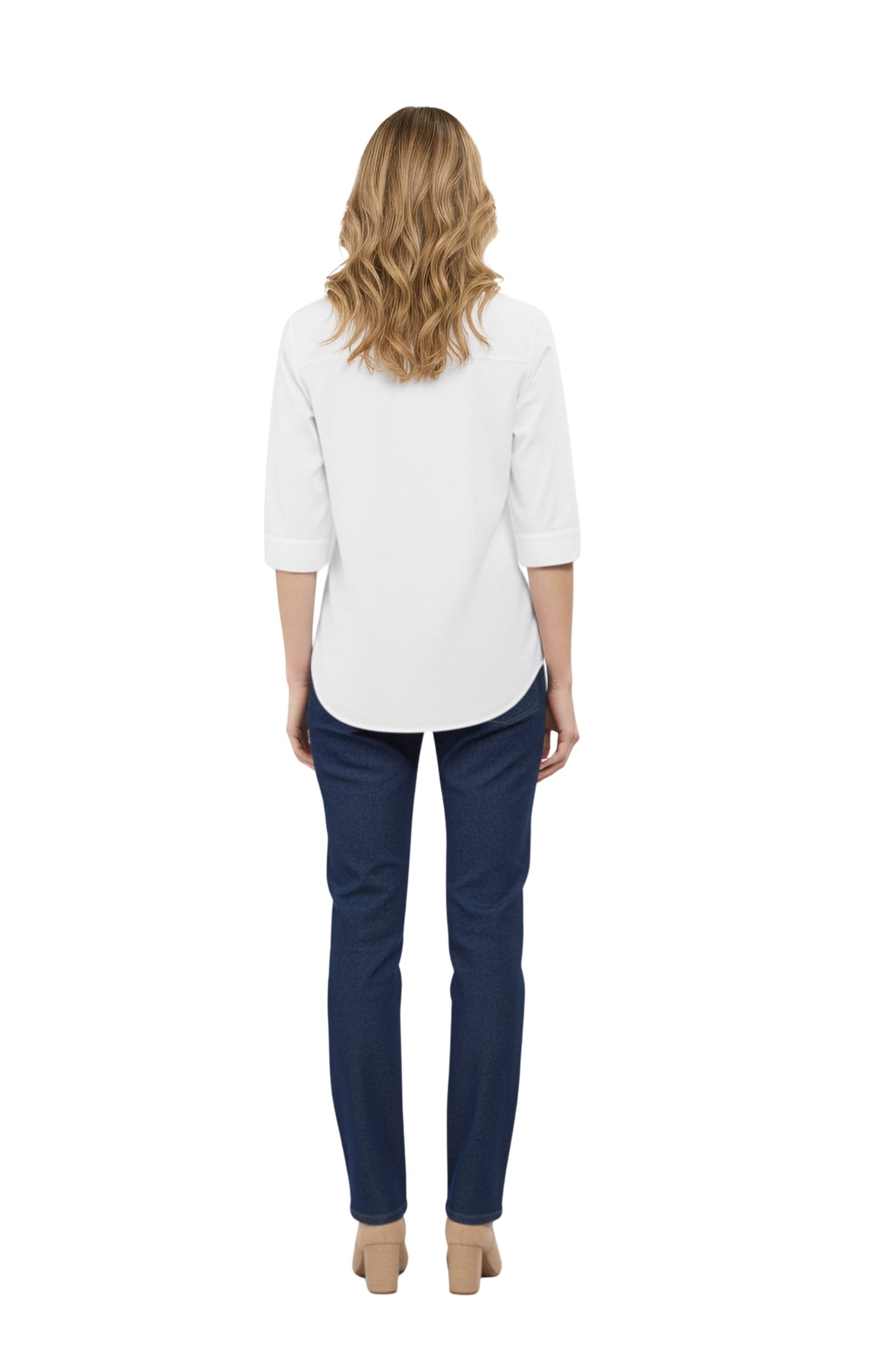 Womens Regular Fit 3/4 Sleeve Button Down Collared Camp Shirt