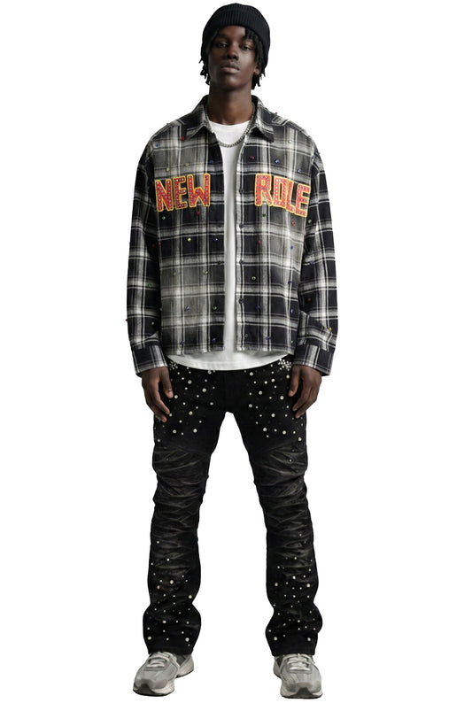 UMBRO Long Sleeve Washed Flannel Crop Top Button Down Shirt
