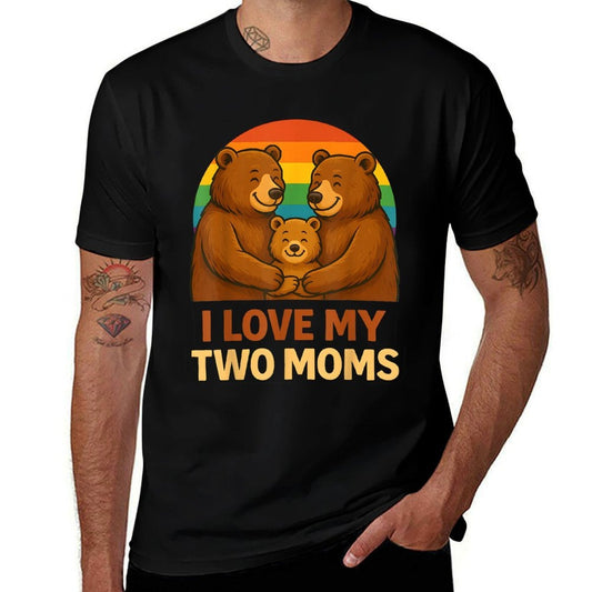 I Love My Two Moms Retro Mama Bear LGBTQ Pride Month Kids  Stretchy T-Shirt
