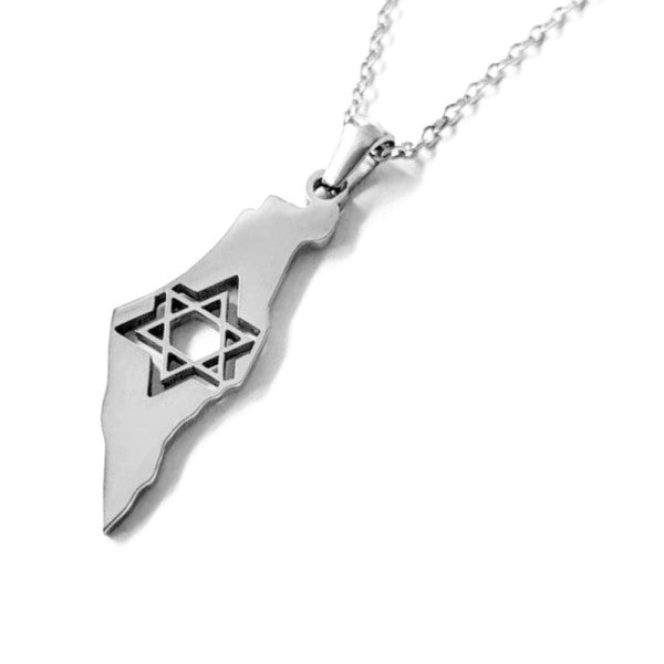 Stainless Steel Israel Map Necklace with Star of D