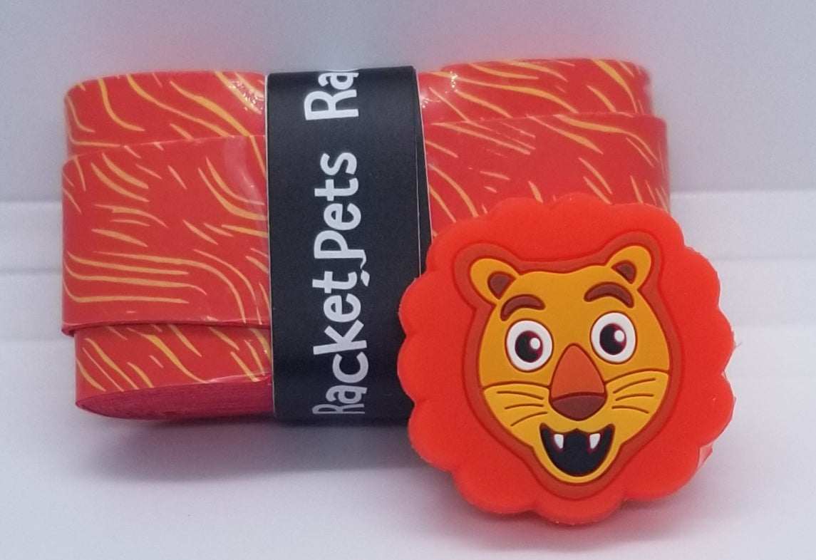 Lion Orange  Tennis Overgrip Tape and Matching Shock Absorbing Dampener for Tennis Racket