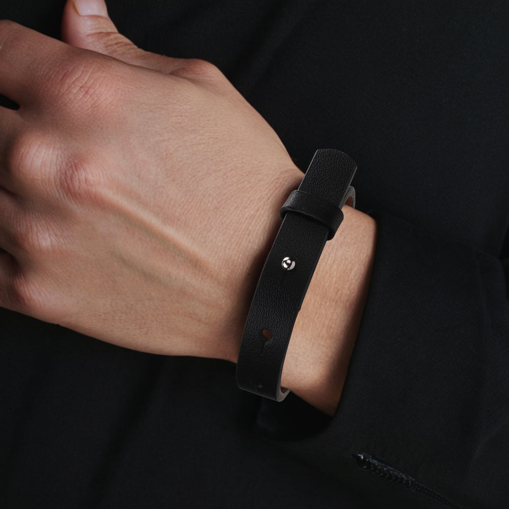 Engraved Black Leather Bracelet - "Memento Mori" - Live with Intention, Gratitude, and Purpose
