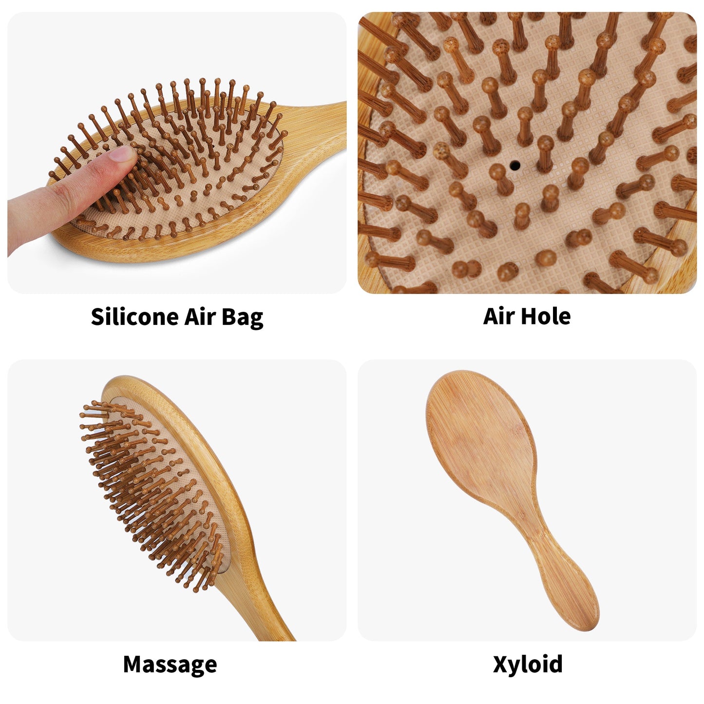 Engraved Bamboo Comb Natural Wooden Paddle Brush - "Memento Mori"