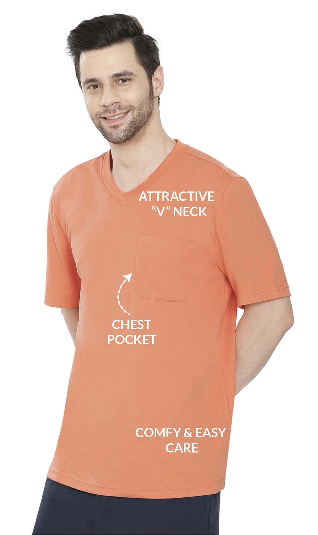 Men’s Heavyweight Short Sleeve V-Neck T-Shirt – Relaxed Fit Cotton Blend with Pocket