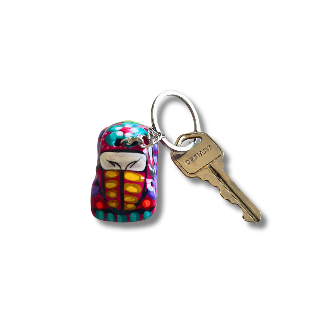 Volkswagen VW Van & Beetle Mexican Hand painted Clay Keychain - Mexico